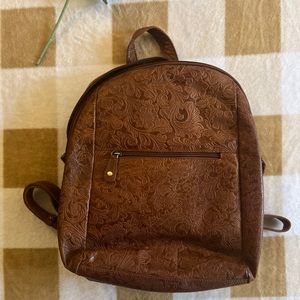 SorPresa Tan Leather Tooled Backpack Purse
